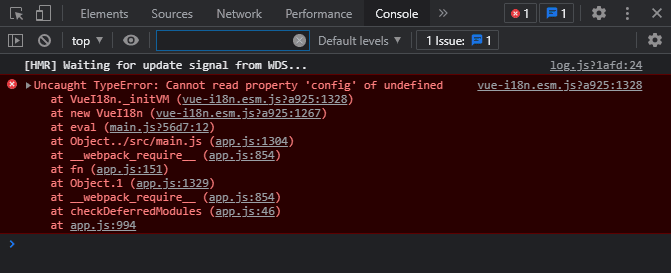 如何修复Vue I18n Uncaught TypeError：Cannot read property 'config' of undefined