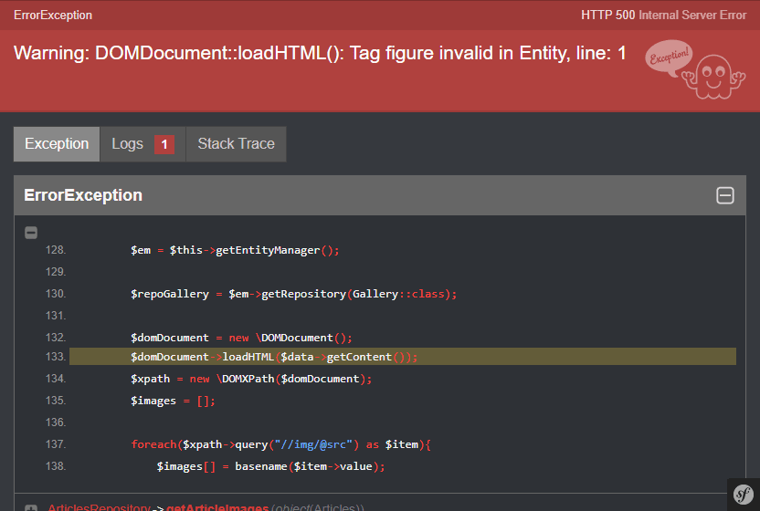 如何解决 PHP 7 异常：警告：DOMDocument::loadHTML(): Tag 'figure, nav, section' invalid