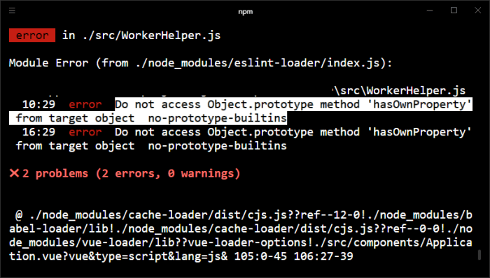 如何修复ESLint错误：Do not access Object.prototype method 'hasOwnProperty' from target object no-prototype-builtins