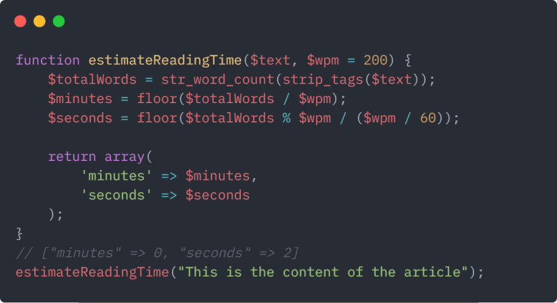 to determine the estimated reading time a text with PHP | Our Code World
