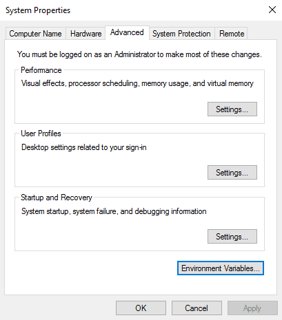 Windows 10 environment variables