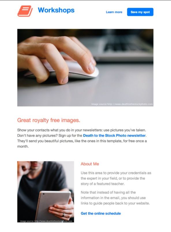 Workshops html email template
