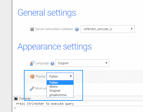 PHPMyAdmin Theme Selector