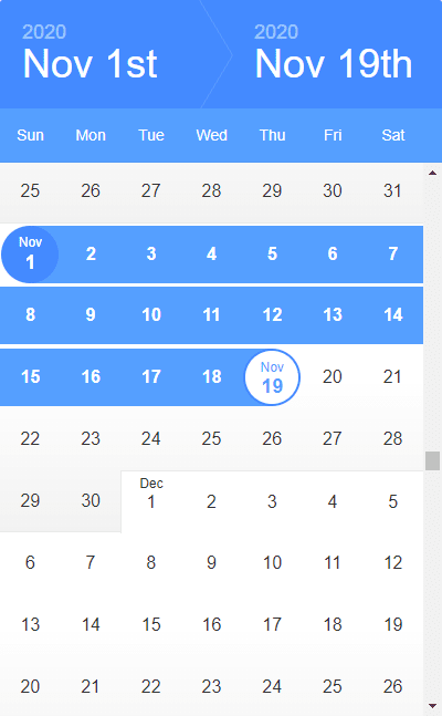 反应无限日历（日期范围选择器）