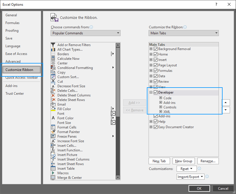 Excel Ribbon Developer Tab