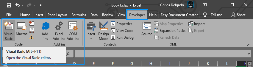 Visual Basic Ribbon Developer Excel